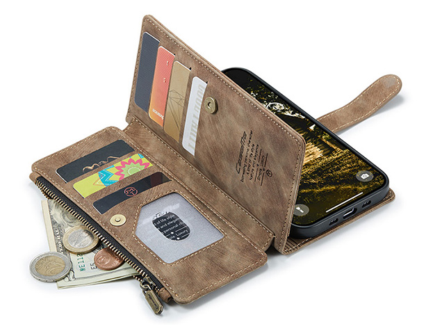 CaseMe Synthetic Leather Wallet Case with Zipper Pocket for iPhone Air - Dessert Taupe