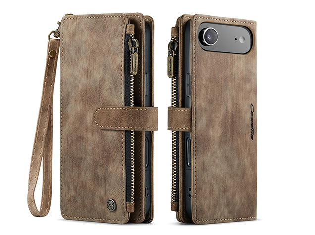 CaseMe Synthetic Leather Wallet Case with Zipper Pocket for iPhone Air - Dessert Taupe