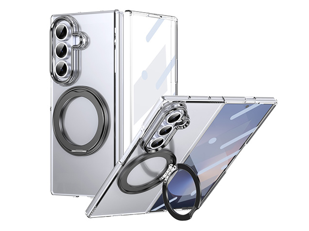 Clear case with magnetic rotating ring for the Samsung Galaxy Z Fold7 - Clear/Black Hard Case