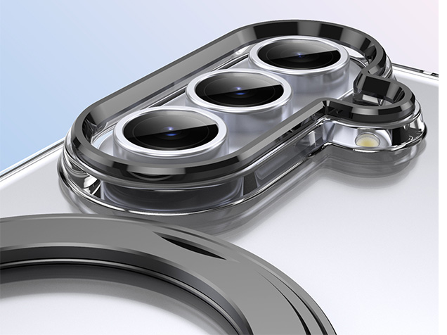 Clear case with magnetic rotating ring for the Samsung Galaxy Z Fold7 - Clear/Black