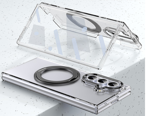 Clear case with magnetic rotating ring for the Samsung Galaxy Z Fold7 - Clear/Black