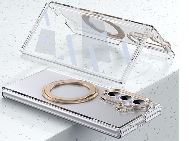 Clear case with magnetic rotating ring for the Samsung Galaxy Z Fold7 - Clear/Gold