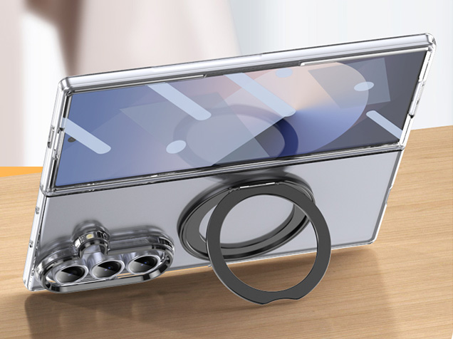 Clear case with magnetic rotating ring for the Samsung Galaxy Z Fold7 - Clear/Black