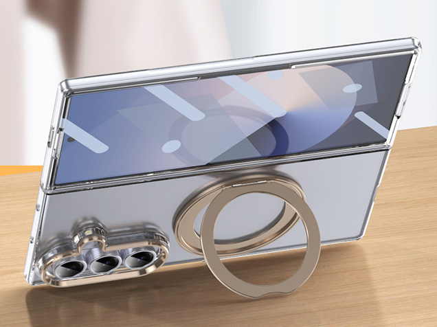 Clear case with magnetic rotating ring for the Samsung Galaxy Z Fold7 - Clear/Gold