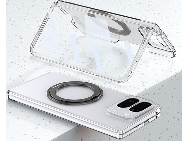 Clear case with magnetic rotating ring for Google Pixel 10 Pro Fold - Clear/Black