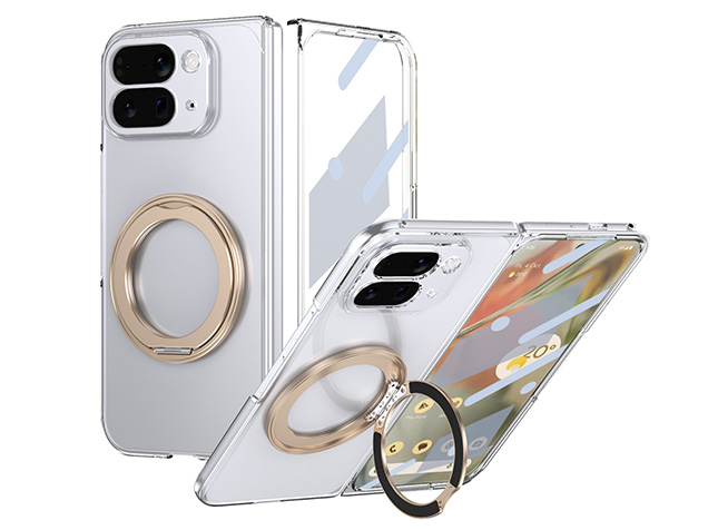 Clear case with magnetic rotating ring for Google Pixel 10 Pro Fold - Clear/Gold Hard Case