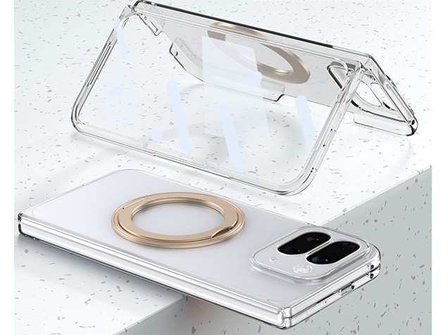 Clear case with magnetic rotating ring for Google Pixel 10 Pro Fold - Clear/Gold