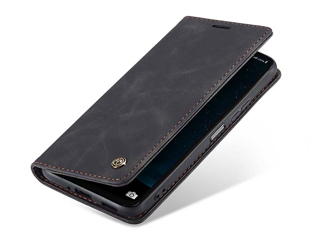 CaseMe Slim Synthetic Leather Wallet Case with Stand for Samsung Galaxy A17 - Charcoal Leather Wallet Case