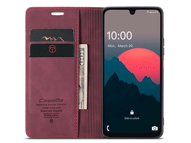 CaseMe Slim Synthetic Leather Wallet Case with Stand for Samsung Galaxy A17 - Burgundy