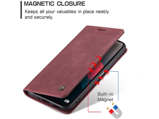 CaseMe Slim Synthetic Leather Wallet Case with Stand for Samsung Galaxy A17 - Burgundy