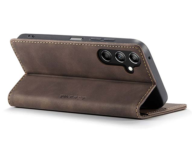 CaseMe Slim Synthetic Leather Wallet Case with Stand for Samsung Galaxy A17 - Chocolate