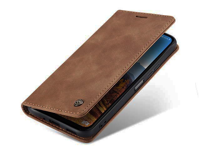 CaseMe Slim Synthetic Leather Wallet Case with Stand for Samsung Galaxy A17 - Tan Leather Wallet Case