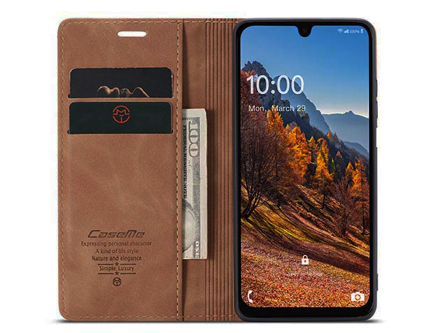 CaseMe Slim Synthetic Leather Wallet Case with Stand for Samsung Galaxy A17 - Tan