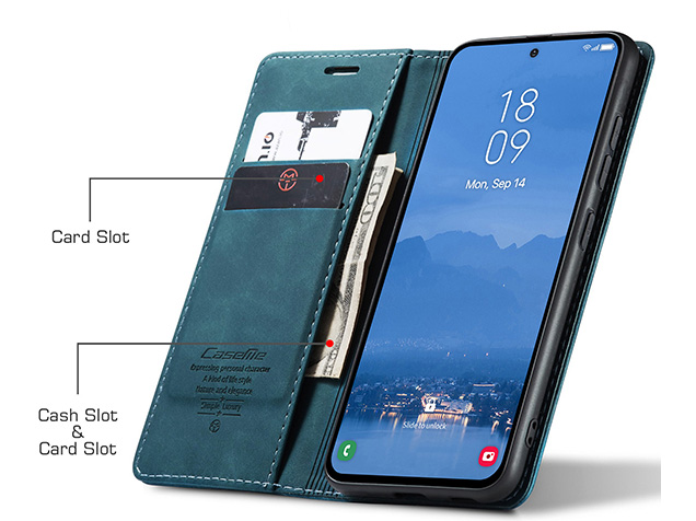 CaseMe Slim Synthetic Leather Wallet Case with Stand for Samsung Galaxy S25 FE - Teal