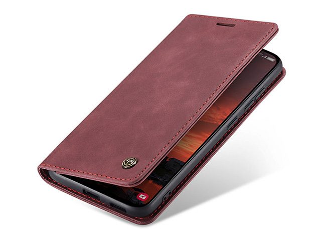 CaseMe Slim Synthetic Leather Wallet Case with Stand for Samsung Galaxy S25 FE - Burgundy Leather Wallet Case