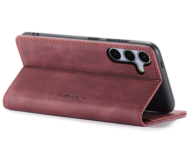 CaseMe Slim Synthetic Leather Wallet Case with Stand for Samsung Galaxy S25 FE - Burgundy