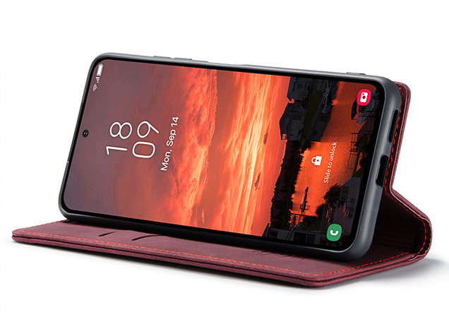 CaseMe Slim Synthetic Leather Wallet Case with Stand for Samsung Galaxy S25 FE - Burgundy