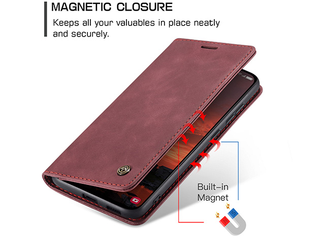 CaseMe Slim Synthetic Leather Wallet Case with Stand for Samsung Galaxy S25 FE - Burgundy