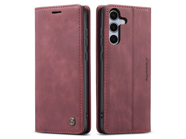 CaseMe Slim Synthetic Leather Wallet Case with Stand for Samsung Galaxy S25 FE - Burgundy
