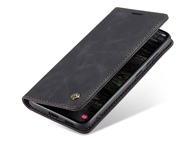 CaseMe Slim Synthetic Leather Wallet Case with Stand for Samsung Galaxy S25 FE - Charcoal Leather Wallet Case