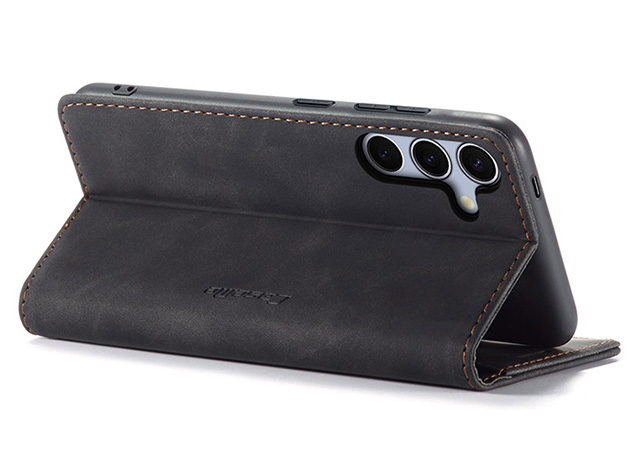 CaseMe Slim Synthetic Leather Wallet Case with Stand for Samsung Galaxy S25 FE - Charcoal