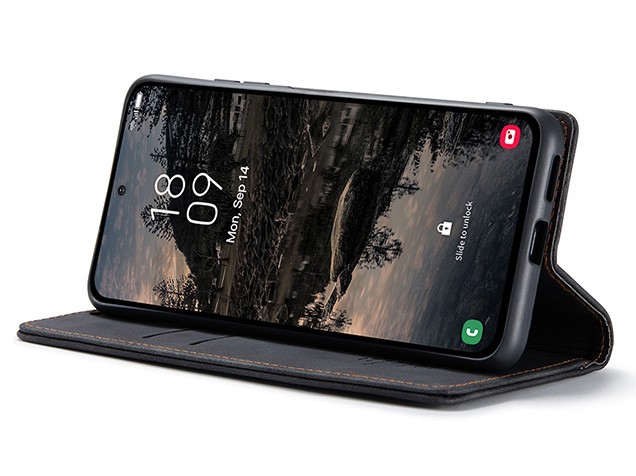 CaseMe Slim Synthetic Leather Wallet Case with Stand for Samsung Galaxy S25 FE - Charcoal