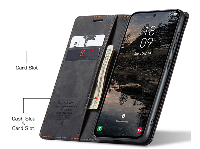 CaseMe Slim Synthetic Leather Wallet Case with Stand for Samsung Galaxy S25 FE - Charcoal