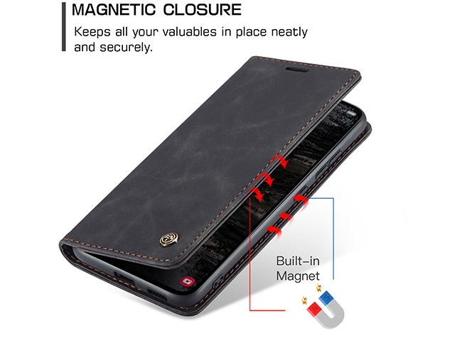 CaseMe Slim Synthetic Leather Wallet Case with Stand for Samsung Galaxy S25 FE - Charcoal