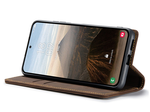 CaseMe Slim Synthetic Leather Wallet Case with Stand for Samsung Galaxy S25 FE - Chocolate