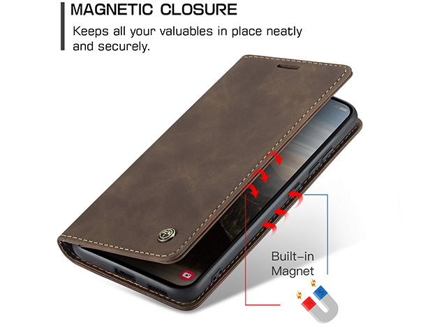 CaseMe Slim Synthetic Leather Wallet Case with Stand for Samsung Galaxy S25 FE - Chocolate