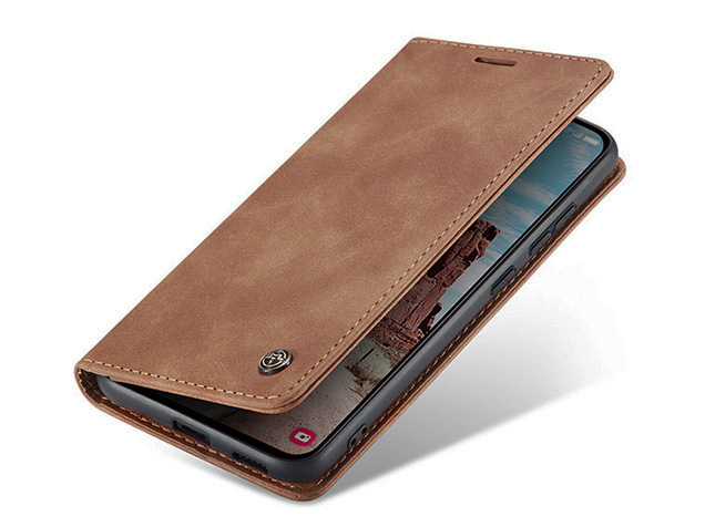 CaseMe Slim Synthetic Leather Wallet Case with Stand for Samsung Galaxy S25 FE - Tan Leather Wallet Case