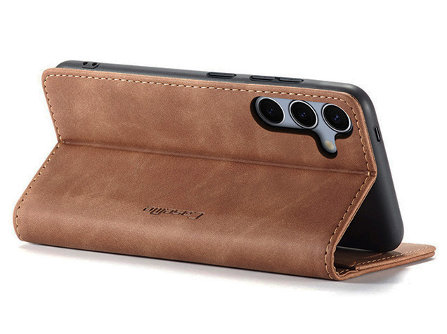 CaseMe Slim Synthetic Leather Wallet Case with Stand for Samsung Galaxy S25 FE - Tan