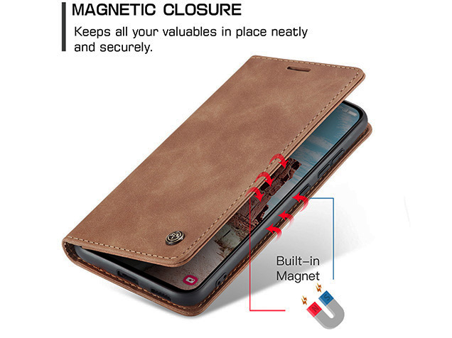 CaseMe Slim Synthetic Leather Wallet Case with Stand for Samsung Galaxy S25 FE - Tan