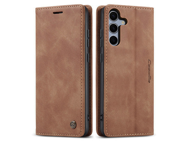 CaseMe Slim Synthetic Leather Wallet Case with Stand for Samsung Galaxy S25 FE - Tan