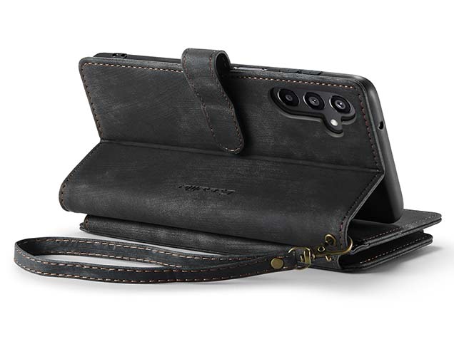 CaseMe Synthetic Leather Wallet Case with Zipper Pocket for Samsung Galaxy A17 - Charcoal Leather Wallet Case