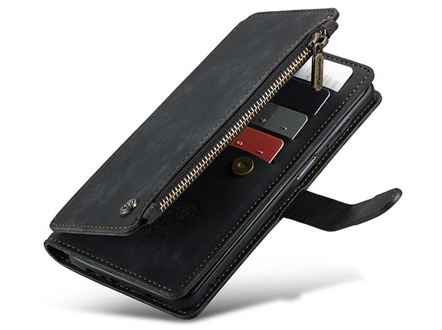 CaseMe Synthetic Leather Wallet Case with Zipper Pocket for Samsung Galaxy A17 - Charcoal