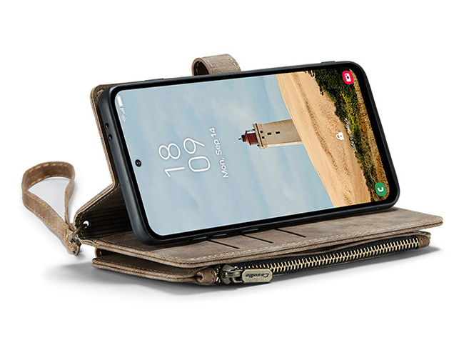 CaseMe Synthetic Leather Wallet Case with Zipper Pocket for Samsung Galaxy A17 - Desert Taupe