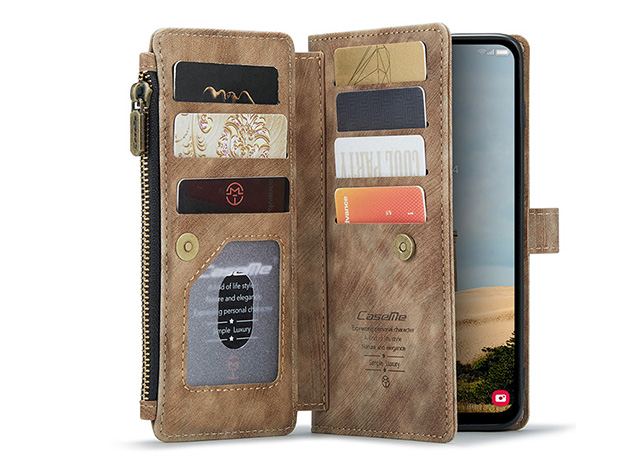 CaseMe Synthetic Leather Wallet Case with Zipper Pocket for Samsung Galaxy A17 - Desert Taupe