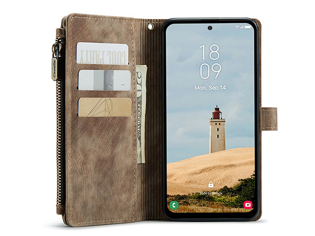CaseMe Synthetic Leather Wallet Case with Zipper Pocket for Samsung Galaxy A17 - Desert Taupe