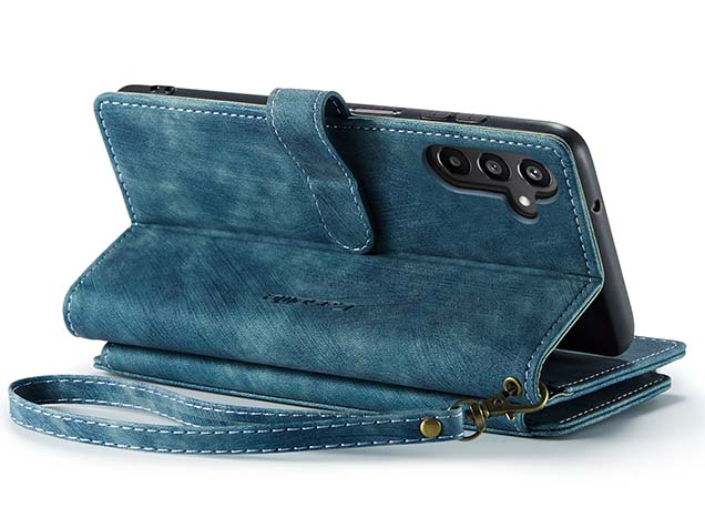 CaseMe Synthetic Leather Wallet Case with Zipper Pocket for Samsung Galaxy A17 - Teal Leather Wallet Case