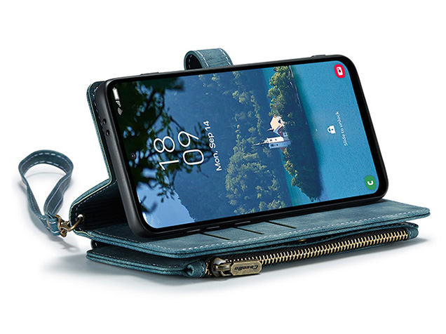 CaseMe Synthetic Leather Wallet Case with Zipper Pocket for Samsung Galaxy A17 - Teal