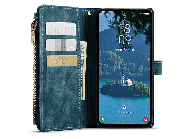 CaseMe Synthetic Leather Wallet Case with Zipper Pocket for Samsung Galaxy A17 - Teal
