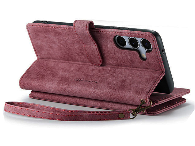 CaseMe Synthetic Leather Wallet Case with Zipper Pocket for Samsung Galaxy S25 FE - Blush Leather Wallet Case