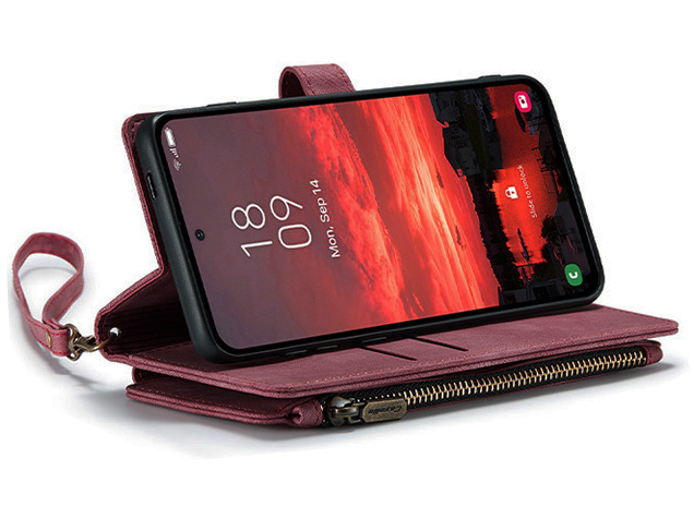 CaseMe Synthetic Leather Wallet Case with Zipper Pocket for Samsung Galaxy S25 FE - Blush