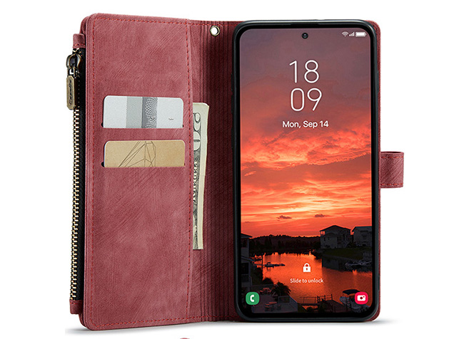 CaseMe Synthetic Leather Wallet Case with Zipper Pocket for Samsung Galaxy S25 FE - Blush