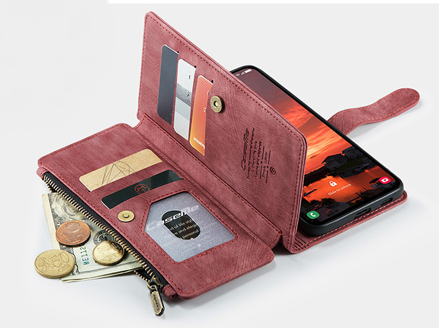 CaseMe Synthetic Leather Wallet Case with Zipper Pocket for Samsung Galaxy S25 FE - Blush