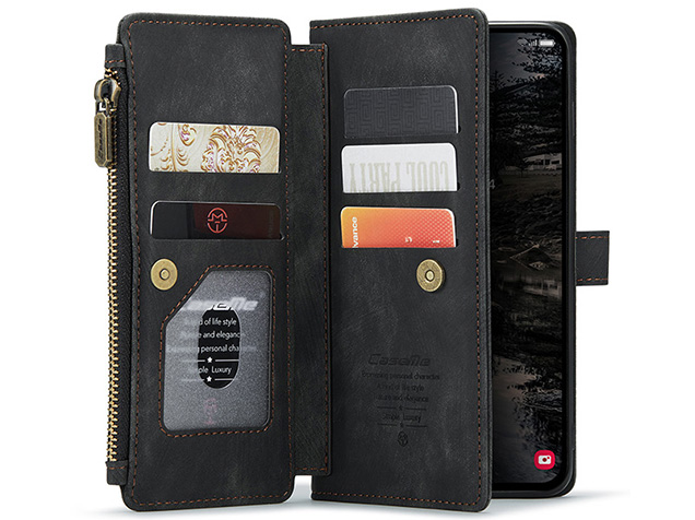 CaseMe Synthetic Leather Wallet Case with Zipper Pocket for Samsung Galaxy S25 FE - Charcoal