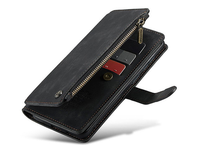 CaseMe Synthetic Leather Wallet Case with Zipper Pocket for Samsung Galaxy S25 FE - Charcoal