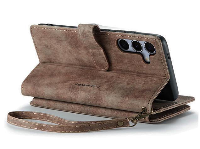 CaseMe Synthetic Leather Wallet Case with Zipper Pocket for Samsung Galaxy S25 FE - Desert Taupe Leather Wallet Case