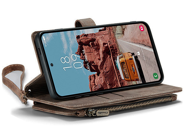 CaseMe Synthetic Leather Wallet Case with Zipper Pocket for Samsung Galaxy S25 FE - Desert Taupe